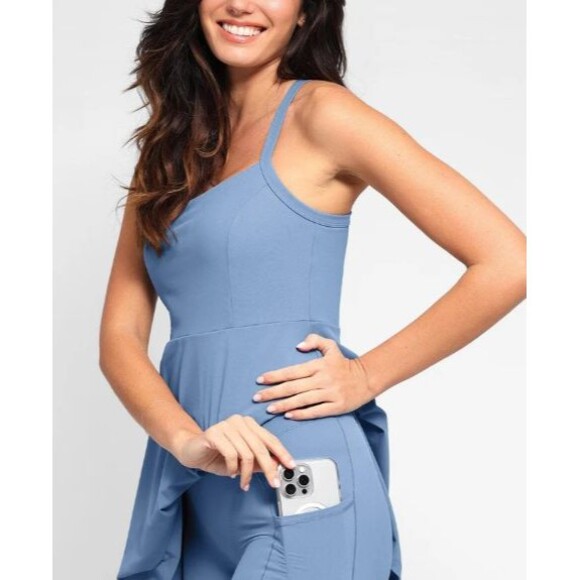 Popilush Blue Athletic Tennis Womens Dress Crisscross Back Built-In Shorts M NWT - Picture 5 of 13